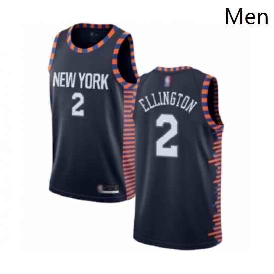 Mens New York Knicks 2 Wayne Ellington Authentic Navy Blue Basketball Jersey 2018 19 City Edition